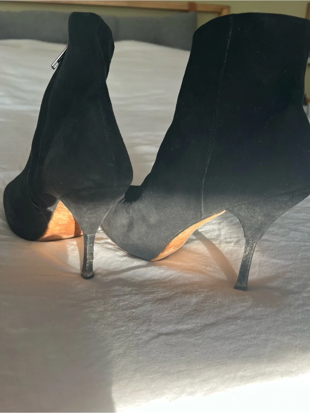 Emerson Fry Black Suede Ankle Booties with Side Zippers